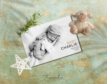 Birth Announcement, Baby Photo Birth Announcement Card, Editable Photo Newborn Welcome Card, Printable Birth Announcement thank You Card