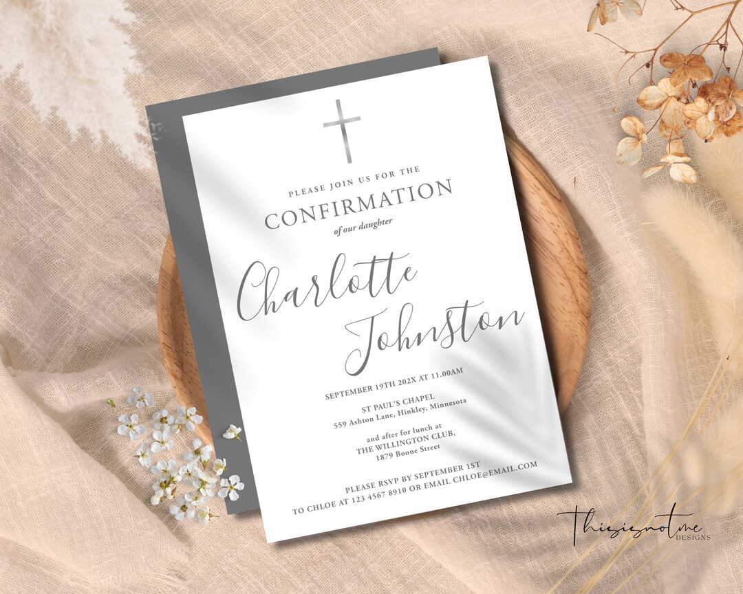 Confirmation Invitation Template: Modern Minimalist Calligraphy Script ...