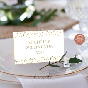 Minimalist Place Card Template, Anniversary Gold Place Card, Wedding Place Cards Printable, Modern Table Name Card, Instant Download GD50