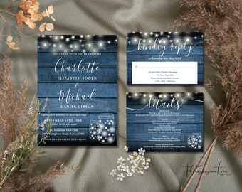 Rustic Wedding Invitation Set: Boho Mason Jar String Lights (Digital Download) SIGWSL