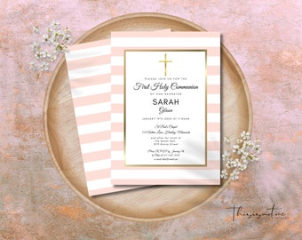 Modèle d'invitation première communion, carte d'invitation première communion rose modifiable, invitation imprimable communion, téléchargement immédiat, CSHC