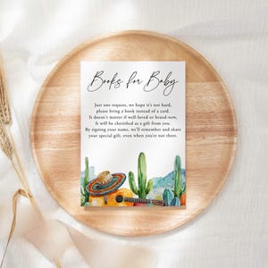 SOLERA Watercolor Mexican Fiesta Cactus Books For Baby Card Template, Gender Neutral Baby Shower Invitation Insert, Instant Download, DIY