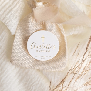 Round Baptism Thank You Tag Template, Elegant Gold Baptism Gift Tag, Editable Printable Modern Baptism Favor Tag, INSTANT Download, SIGB