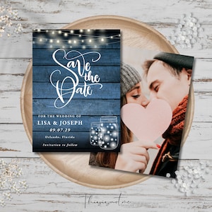 Photo Save The Date Template, Bohemian Photo Wedding Save The Date Card Printable, Boho String Lights Save The Date Digital Download, SIGWSL