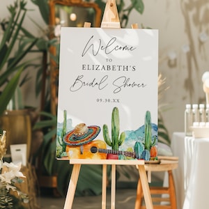 SOLERA Watercolor Mexican Fiesta Cactus Bridal Shower Welcome Sign Template, Elegant Bridal Brunch Poster, Modern, Instant Download, DIY