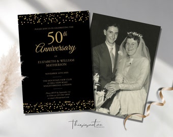 Gold 50th Anniversary Invitation Template: Elegant Confetti Design (Digital Download)