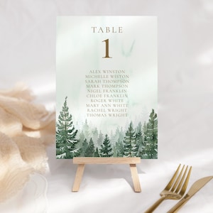 Watercolor Forest Wedding Table Number Template: Rustic Seating Chart (Digital Download0 FAELARA
