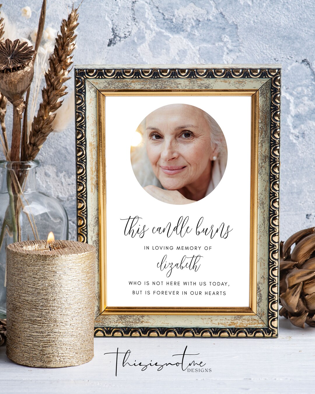 Modern Elegant Printable in Memory Candle Sign for Wedding, This Candle