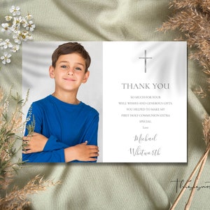 Modèle de carte de remerciement pour la première communion, carte de remerciement avec photo, carte de remerciement pour la première communion imprimable, téléchargement immédiat, SIGHC