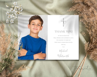 First Communion Thank You Card Template, Photo Thank You Note Card, First Holy Communion Thank You Card Printable, Instant Download, SIGHC