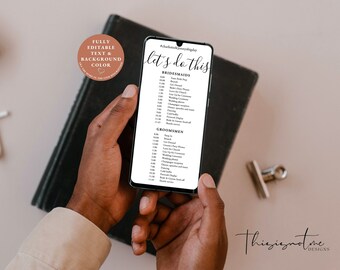 Minimalist Script Wedding Itinerary Template: Editable Timeline (Digital Download) SIG1