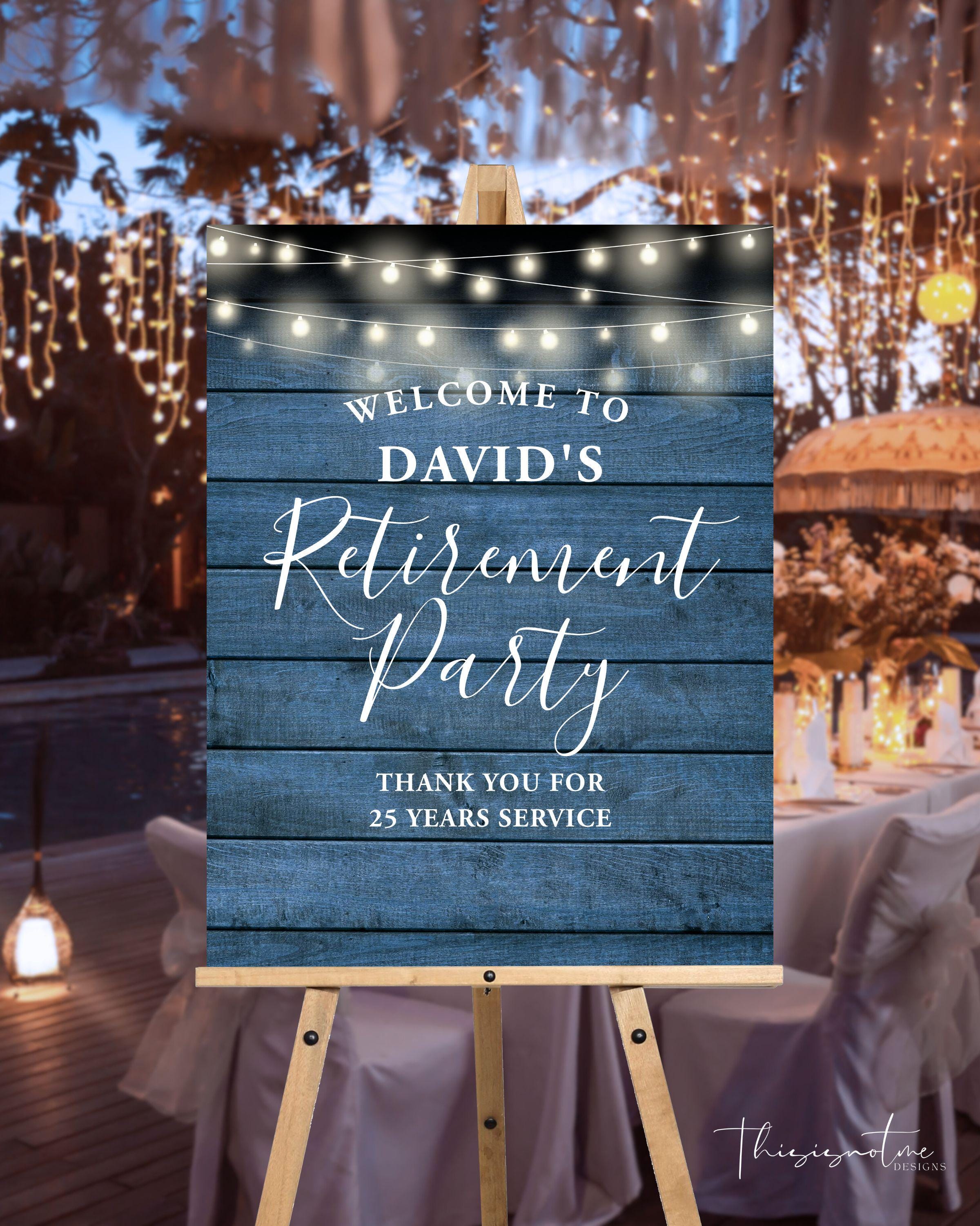 Rustic Retirement Party Welcome Sign: Blue Wood String Lights (digital ...