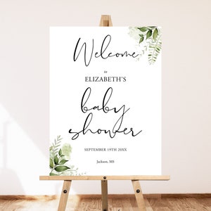 HARMONY Baby Shower Welcome Sign, Editable Welcome Sign, Baby Shower Sign Template, Greenery Welcome Poster, Printable Gender Neutral Sign