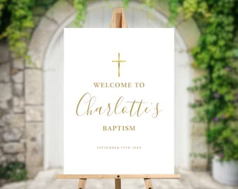 Baptism Welcome Sign: Gold Cross, Minimalist Design Template (Digital Download) SIGB