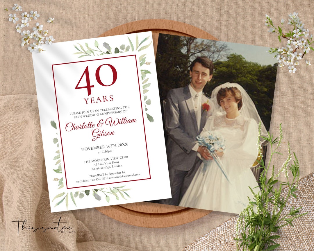 40th Anniversary Ruby Red Wedding Invitation Template - Etsy
