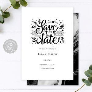 Corjl Wedding Save the Date Black & White Script Template Engagement Instant Download Editable Printable Invitation Modern Photo Invite