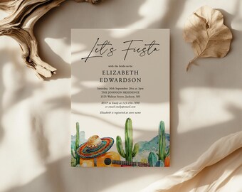 Aquarell Fiesta Brautdusche Einladung: Mexikanische Kaktus Thema (Instant Download 5x7 Template) SOLERA