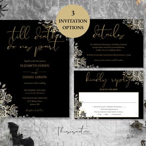 GOYA Gothic Floral Wedding Invitation Template Set, Instant Download Printable Editable Text Invite Suite, RSVP and Details Card, DIY, Corjl