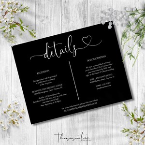 Hochzeit Details Kartenvorlage, elegante Herz Skript Detailkarte, Boho Einschluss Karte druckbar, Hochzeit Anpassung Karte Instant DIY, HSW