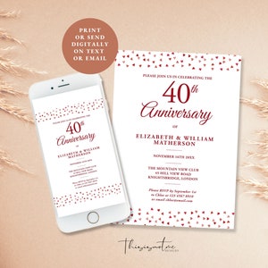 Ruby Red Hearts 40th Anniversary Invitation Template (Digital Download)