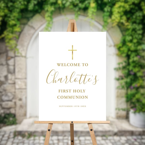 First Communion Welcome Sign Template, Modern Welcome to The First Holy Communion Sign, Editable, Printable Sign, INSTANT Download, SIGHC