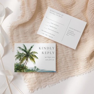 BELORA Watercolor Tropical Beach Wedding RSVP Card Template, Destination Wedding Rsvp Card, Printable Response Card Instant Download, DIY