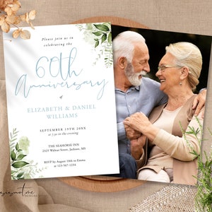 60th Anniversary Invitation Template Wedding Vow Renewal Editable Printable Greenery Wedding Anniversary Invite Instant Download HARMONY
