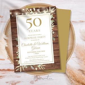 50th Anniversary Invitation Template Printable Greenery Rustic Wood Wedding Anniversary Photo Invite 25th 30th 40th 60th Anniversary RW50