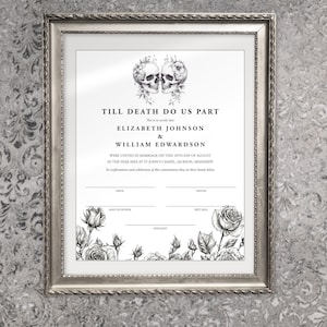 GEMINA Floral Skulls Gothic Marriage Certificate Printable Template, Goth Wedding Certificate Of Marriage, DIY Printable Digital Download