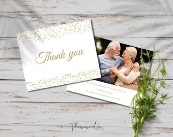 Photo Wedding Anniversary Thank You Card Template, Printable Gold 50th Anniversary Thank You Card, Thank You Cards, Instant Download, GD50