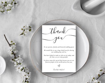 SIGNATURE Minimalist Wedding Table Thank You Card Template, Modern Place Setting Thank You, Wedding Thank You Note, Reception Thank You Card