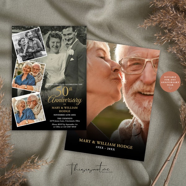 50th Wedding Anniversary Invitation Template, Any Anniversary Year, Photo Collage, Surprise Party, Instant Download, Printable, Modern, PC50