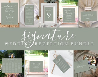 SIGNATURE Sage Green Wedding Reception Template Bundle, Minimal Wedding Signs, Printable Wedding Signs, DIY Wedding Templates Reception Kit