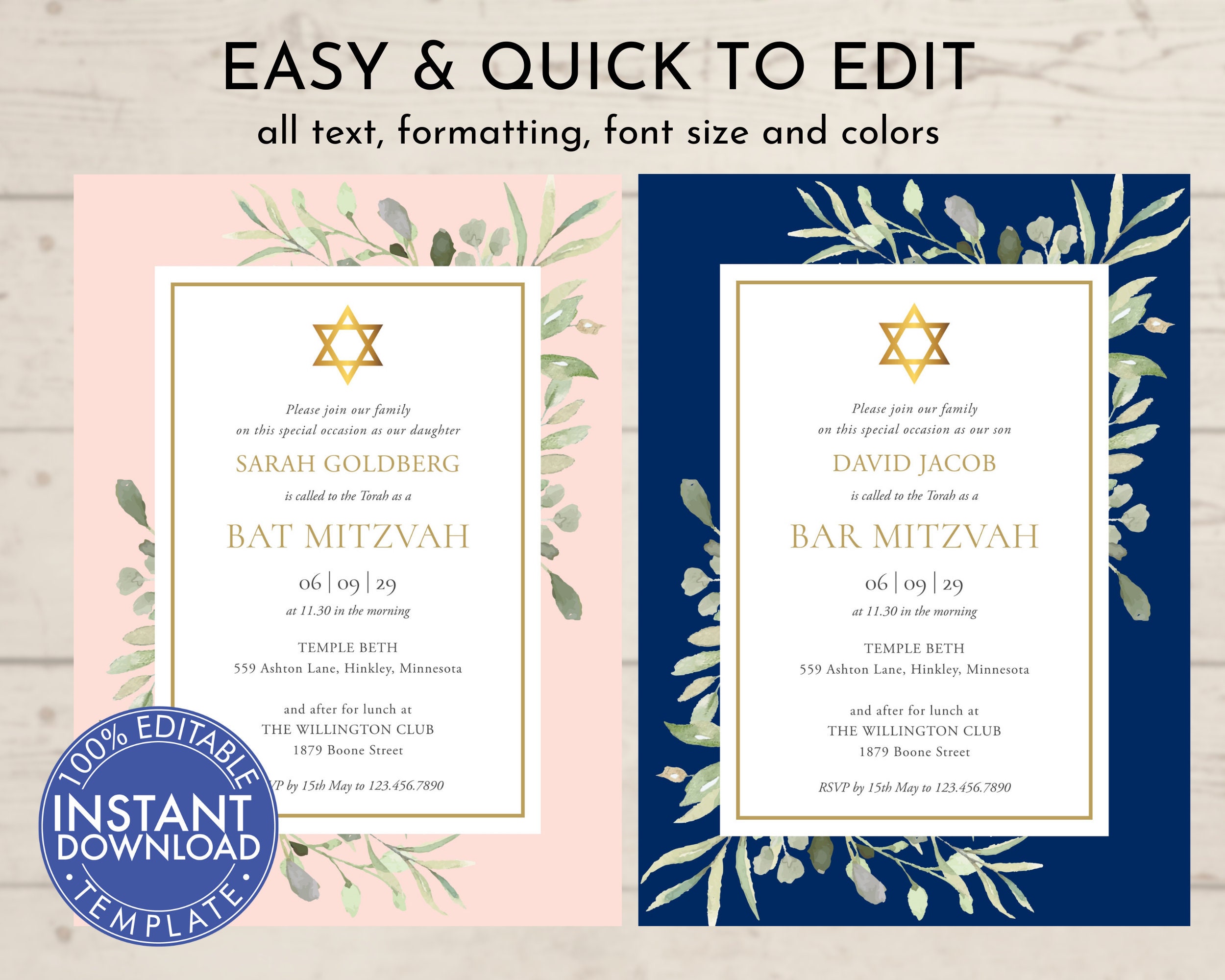 LUSH Bar Mitzvah Invitation Template Bat Mitzvah Printable - Etsy Singapore