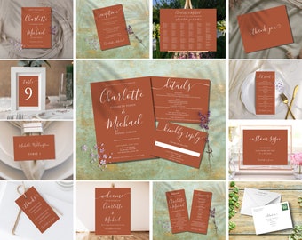 SIGNATURE Modern Minimalist Terracotta Wedding Bundle, Printable Wedding Invitation Template, Minimalist Wedding Invite, Large Wedding Kit