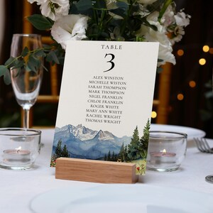 MONTARA Aquarell Berg Wildblumen Hochzeit Tischnummer Sitzplan, Outdoor, Vorlage, bearbeitbare druckbare Tischnummer, DIY, Corjl