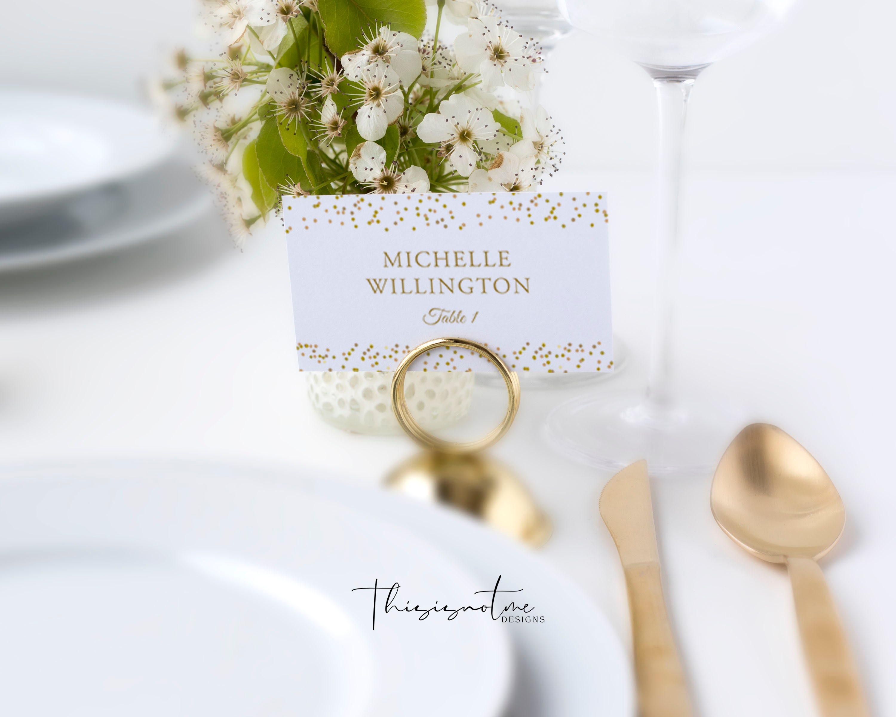 Minimalist Place Card Template, Anniversary Gold Place Card, Wedding ...