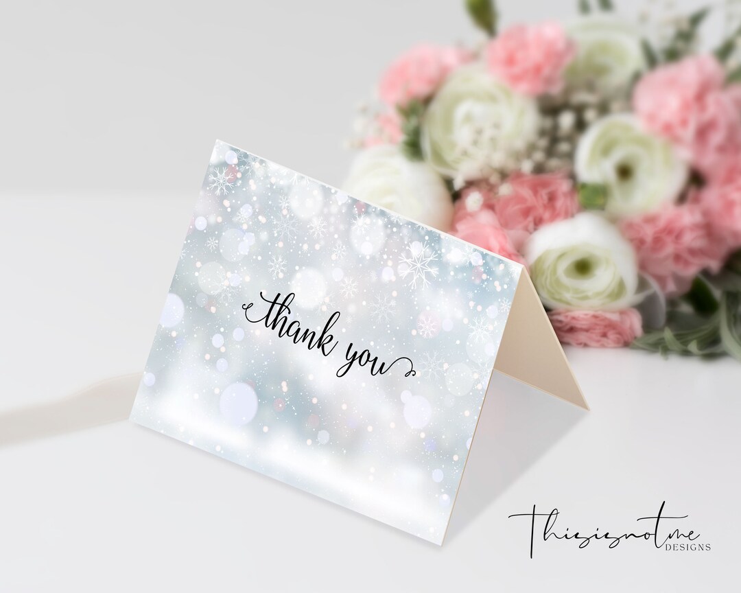 Winter Snowflakes Thank You Card Template, Printable Winter Wedding ...