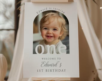 Cartel de bienvenida para el primer cumpleaños: Plantilla de foto (Descarga digital)
