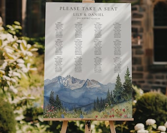 Watercolor Mountain Wildflower Wedding Seating Chart Template: Destination Wedding (Digital Download) MONTARA