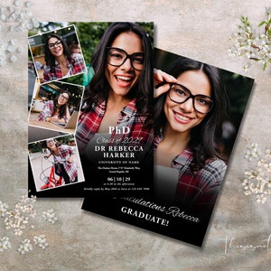 Modern PhD Graduation Party Invitation Template, 5 Photo (Digital Download)