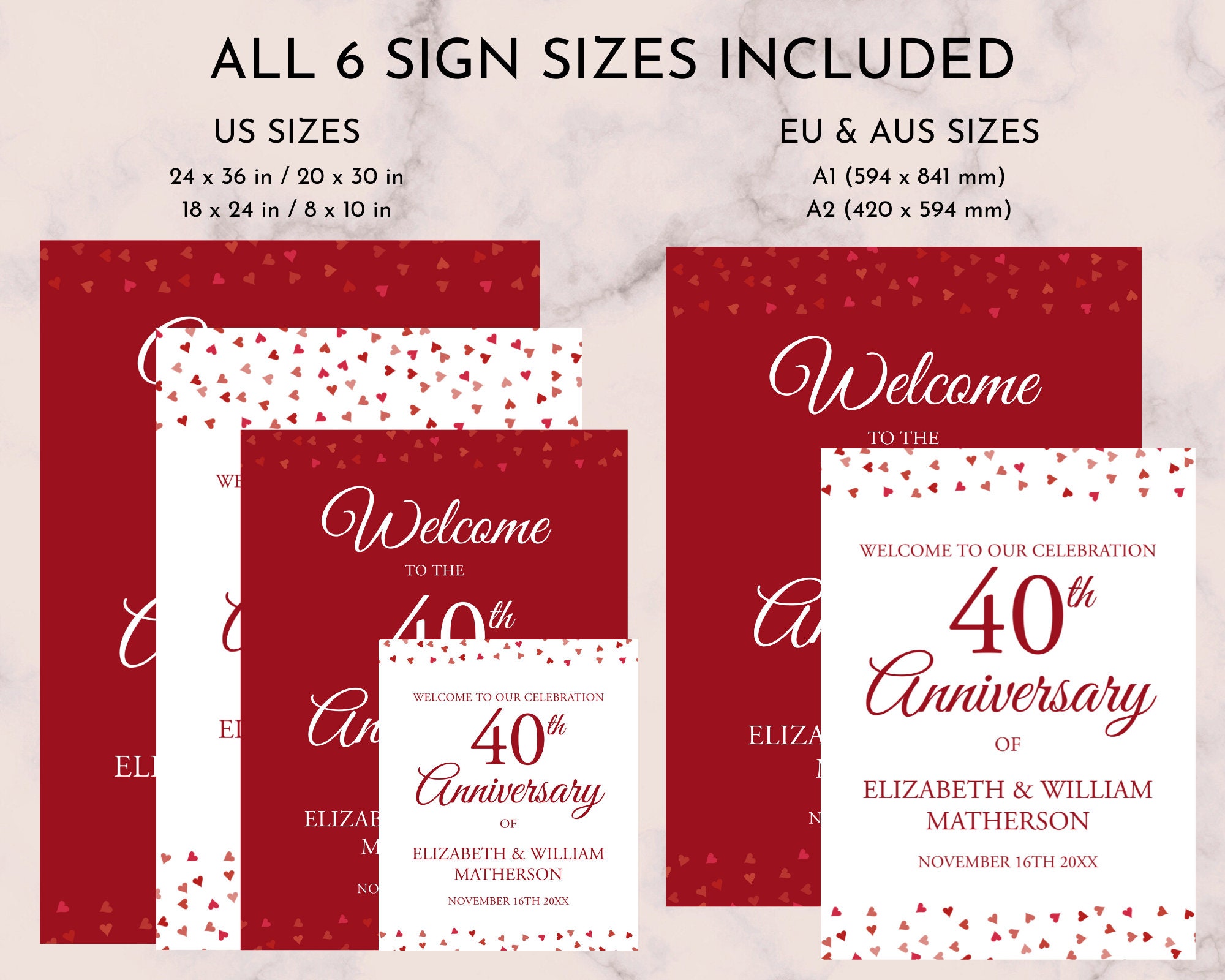 Ruby Red Hearts 40th Anniversary Welcome Sign: Printable Template (instant  Download) - Etsy, image size:2000x1600