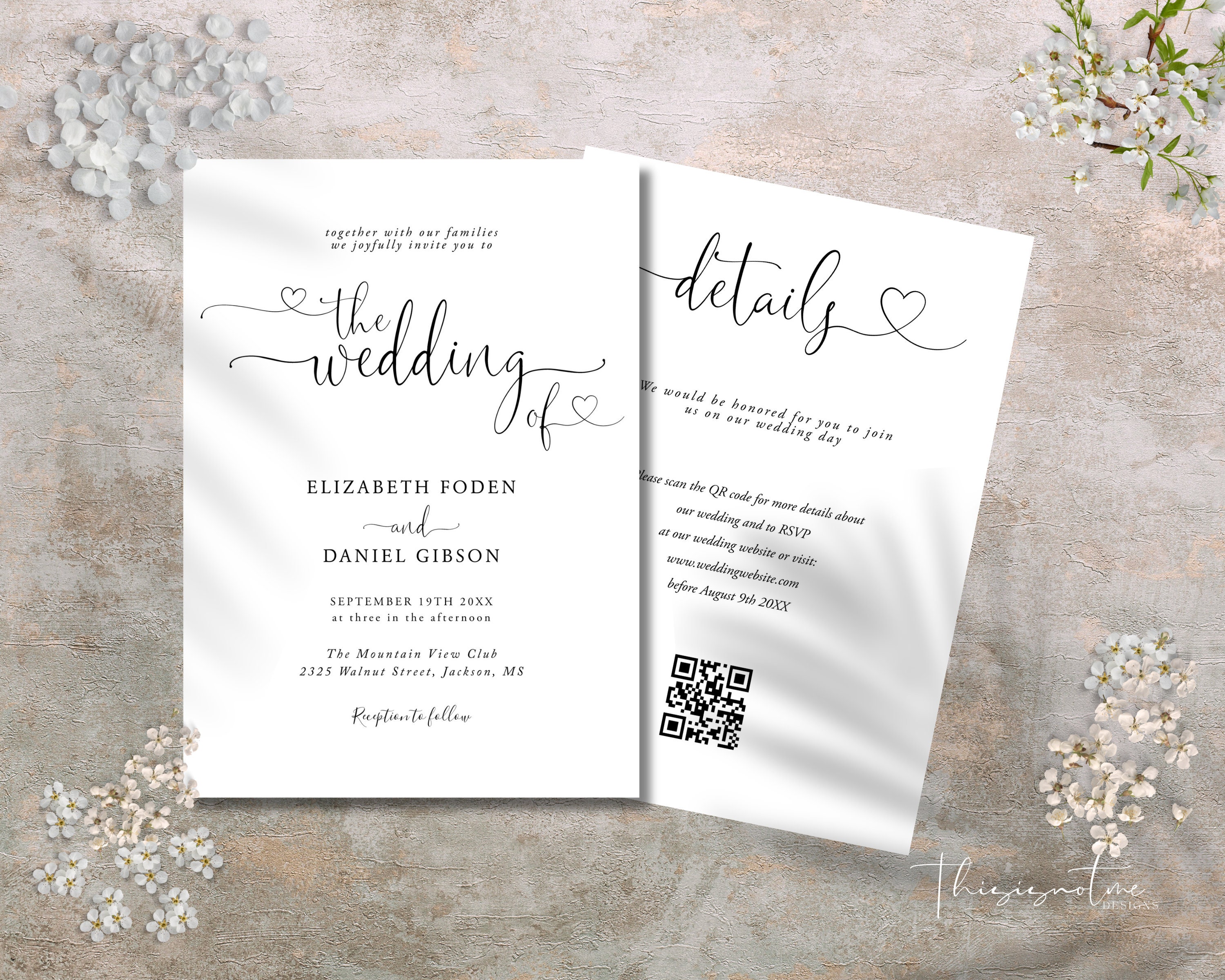 Minimalist Wedding Invitation QR Code, Simple Heart Script Calligraphy ...