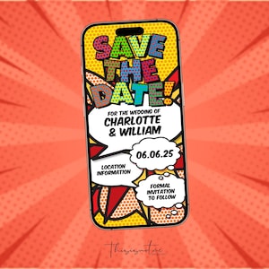 Comic Book Save the Date: Superhero Electronic Evite (Digital Download, Editable Phone Template)