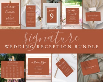SIGNATURE Boho Wedding Reception Bundle, Editable Wedding Sign Templates, Minimalist Terracotta Wedding Kit, Printable Seating Chart, Menu