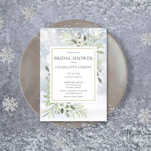 Greenery Winter Bridal Shower Invitation Template, Editable Greenery Winter Snowflakes Couples Shower Printable Invites, INSTANT, DIY, WGW