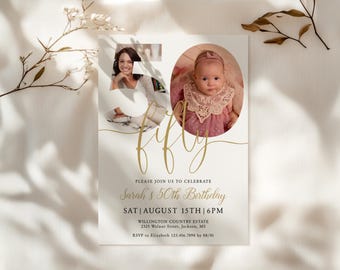 Elegant 50th Birthday Photo Invitation Template (Digital Download