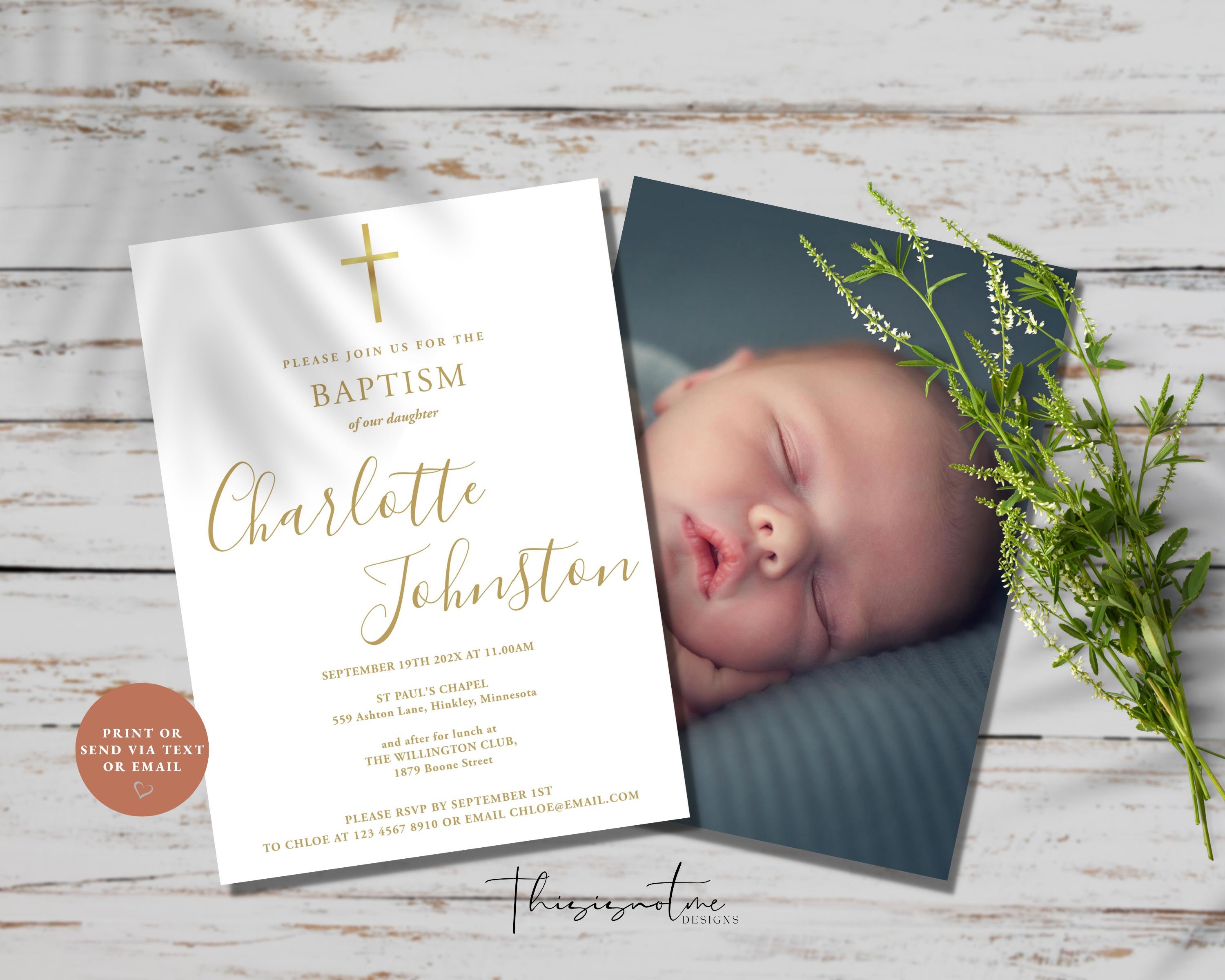 SIGNATURE Script Baptism Invitation Template Printable Gold - Etsy