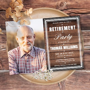 Rustic Wood Photo Retirement Invitation Retirement Party Invitation Template Editable Boho Retirement Party Invitation Printable INSTANT