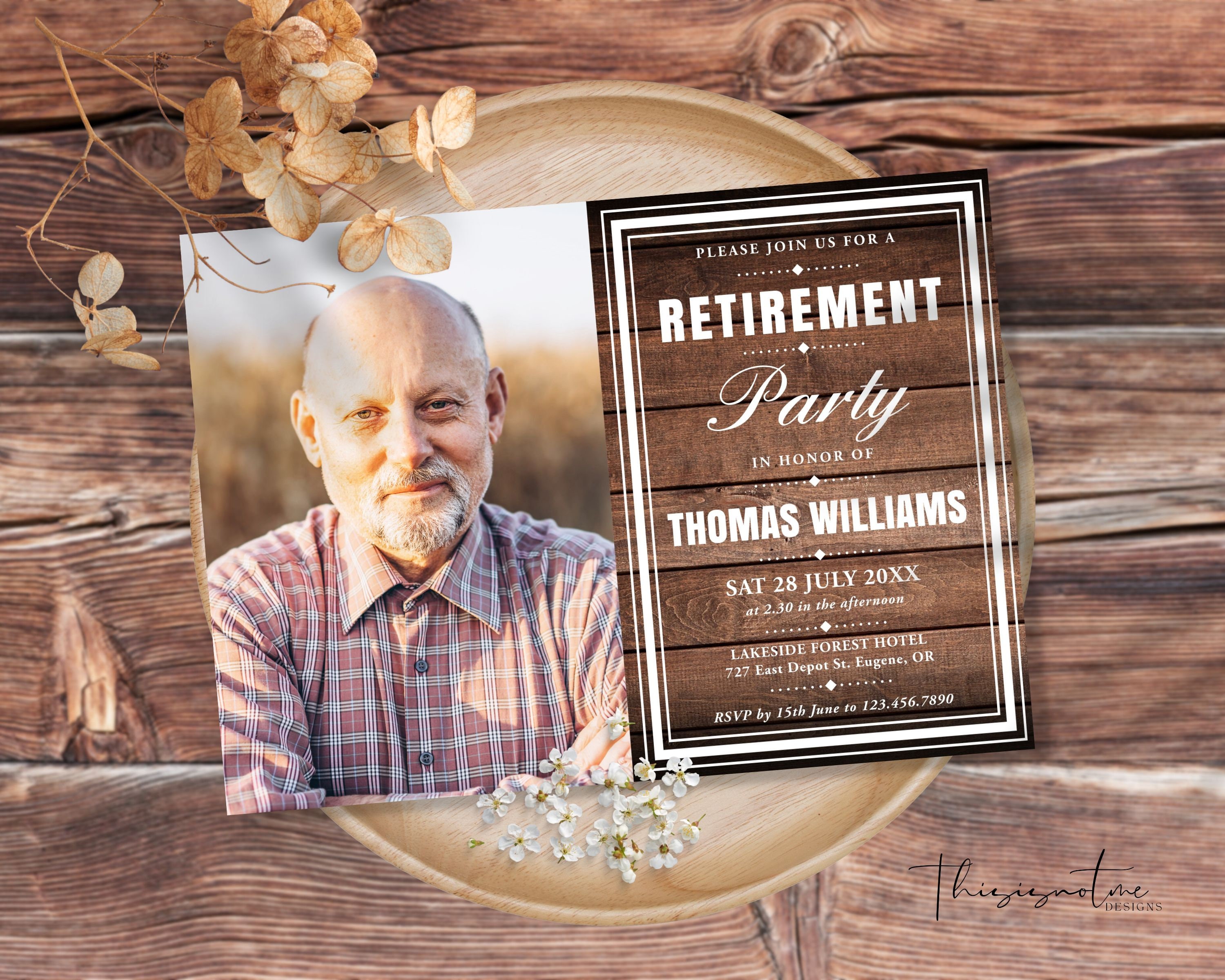 Rustic Wood Retirement Invitation: Boho Photo Party Template (digital ...